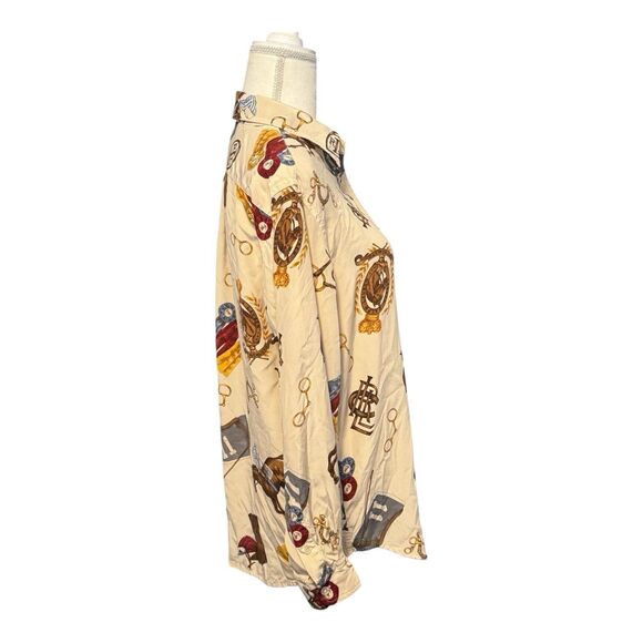 Lauren Ralph Lauren Size 10 Equestrian Horse Show Race 100% Silk Blouse Shirt - Picture 5 of 7